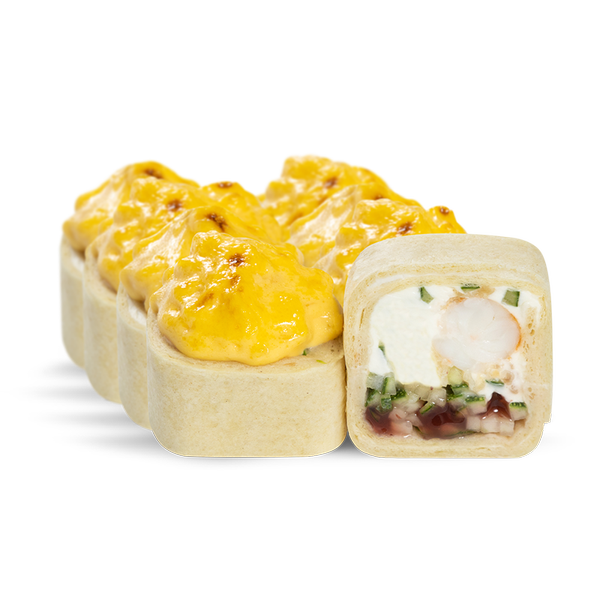 ролл В тортилье с креветкой и брусничным соусом без авокадо