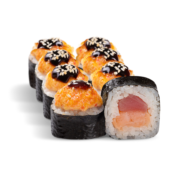 ролл Вулкан с тунцом и лососем