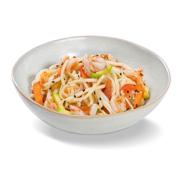 лапша Удон с креветками и овощами