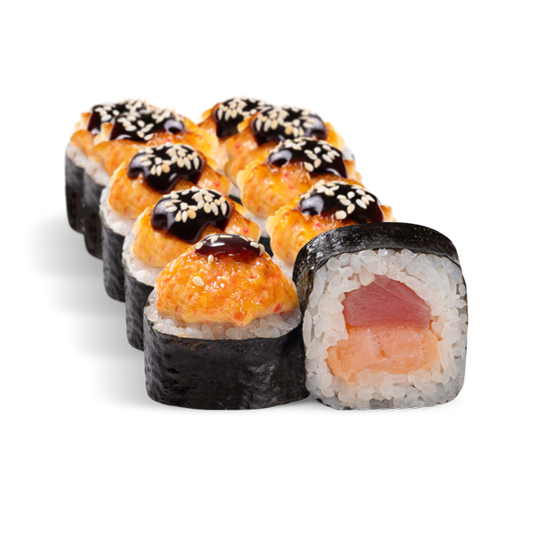 ролл Вулкан с тунцом и лососем